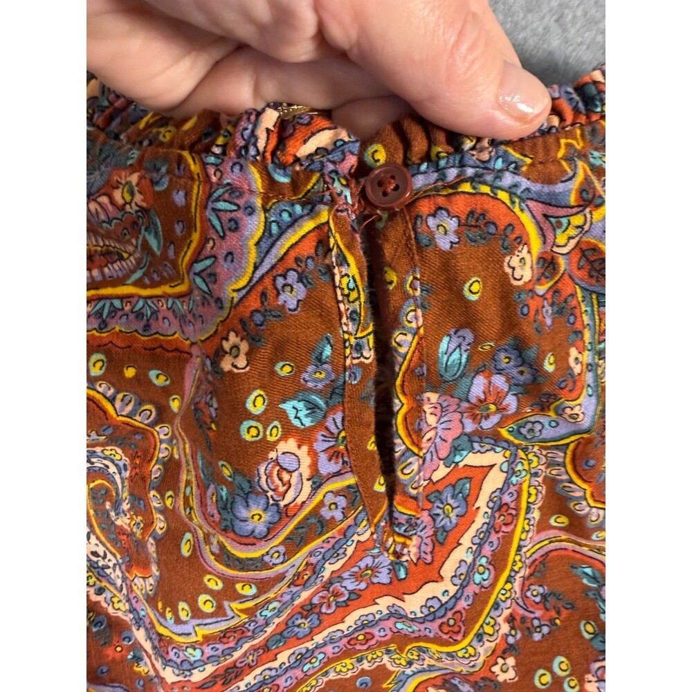 ANA Dress M Brown Paisley Tiered Ruffle Peasant Keyhole Back Hippie SKU 154 - Picture 10 of 10